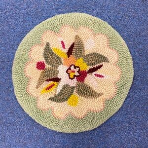 Vintage Floral Hooked Chair Pad or Rug